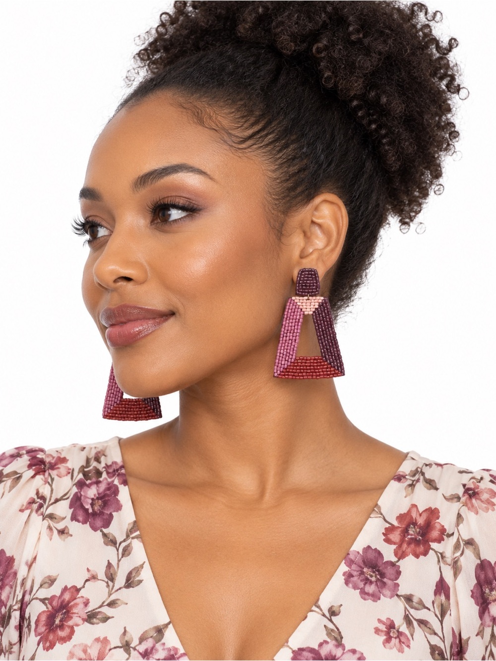 Kaylee New York Pink Purple Geometric Beaded Drop Earrings